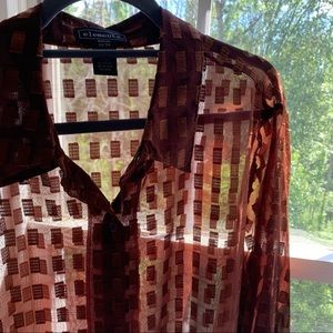 🌿 Sheer Brown Patterned Button-Up Shirt (size 2X)